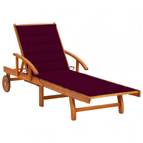 Chaise longue de jardin avec coussin bois d'acacia solide - Couleur au choix