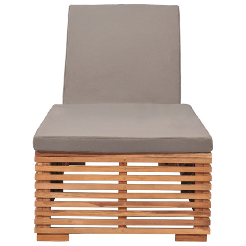 Transat chaise longue bain de soleil lit de jardin terrasse meuble d'extérieur avec coussin gris foncé bois de teck solide helloshop26 02_0012491