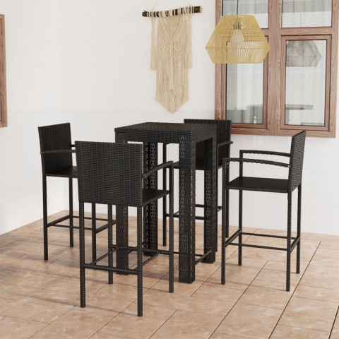 Jeu de bar de jardin 5 pcs avec accoudoirs résine tressée noir