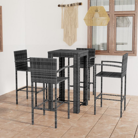 Jeu de bar de jardin 5 pcs avec accoudoirs résine tressée gris