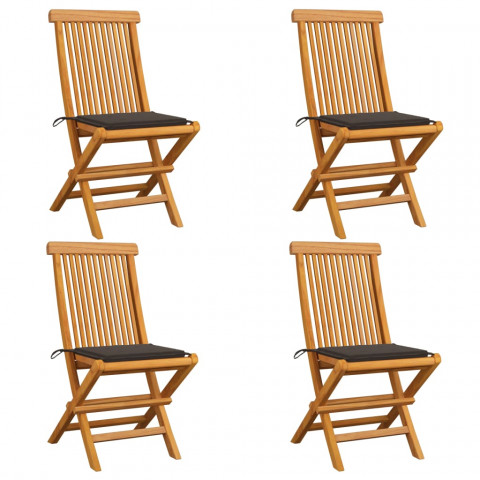 Chaises de jardin avec coussins taupe 4 pcs bois de teck massif