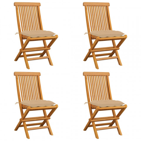 Chaises de jardin avec coussins beige 4 pcs bois de teck massif