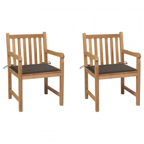 Chaises de jardin 2 pcs avec coussins taupe bois de teck massif