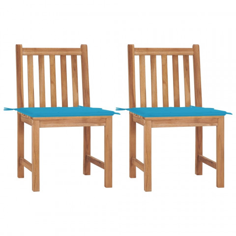 Chaises de jardin 2 pcs avec coussins bois de teck massif - Couleur au choix