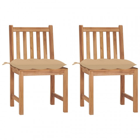 Chaises de jardin 2 pcs avec coussins bois de teck massif - Couleur au choix
