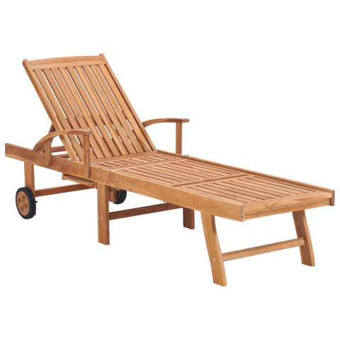 Transat chaise longue bain de soleil lit de jardin 200 cm terrasse meuble d'extérieur avec coussin taupe bois de teck solide helloshop26 02_0012536