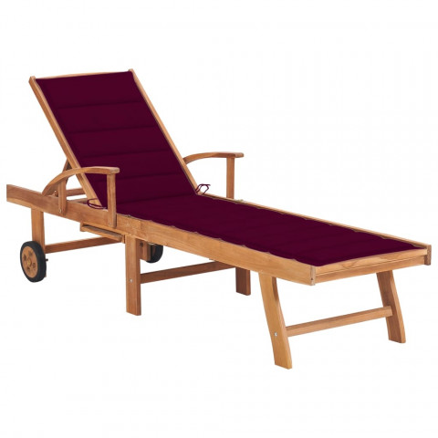 Chaise longue avec coussin bois de teck solide - Couleur au choix