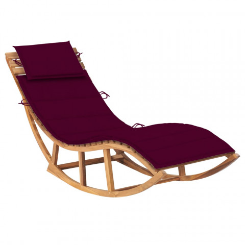 Chaise longue à bascule avec coussin bois de teck solide