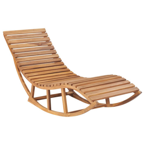 Transat chaise longue bain de soleil lit de jardin terrasse meuble d'extérieur à bascule avec coussin bois de teck solide helloshop26 02_0012950