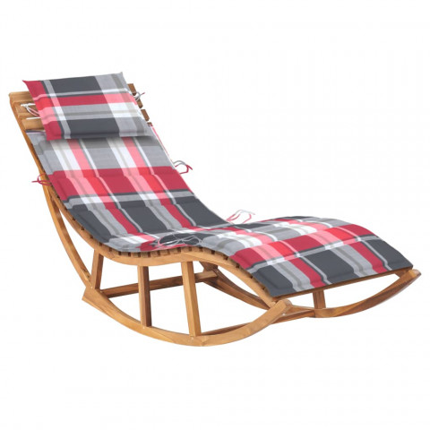 Chaise longue à bascule avec coussin bois de teck solide