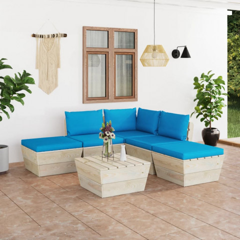 Salon de jardin palette 6 pcs avec coussins épicéa imprégné