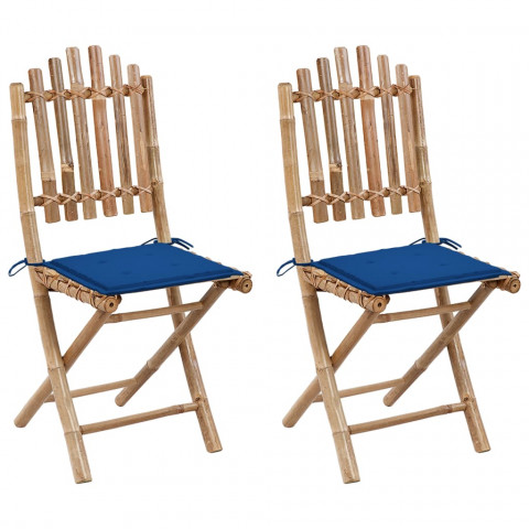 Chaises pliables de jardin avec coussins bambou - Couleur des coussins au choix
