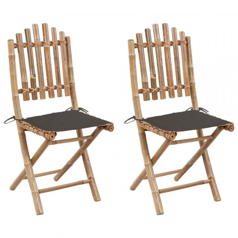 Chaises pliables de jardin 2 pcs avec coussins bambou - Couleur au choix