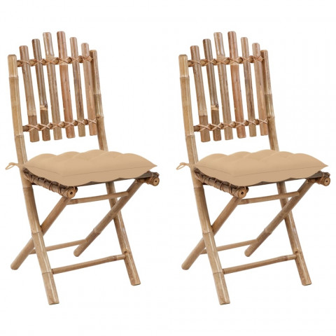 Chaises pliables de jardin 2 pcs avec coussins bambou - Couleur au choix