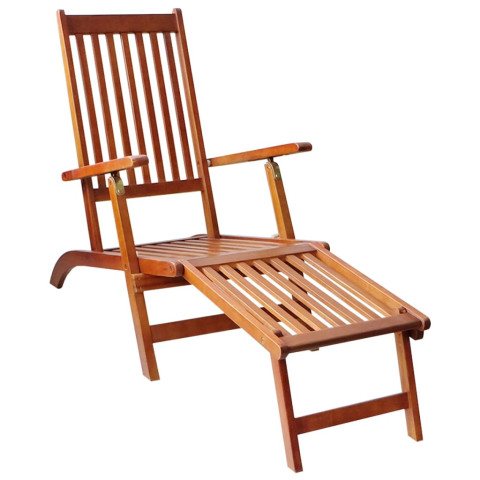 Transat chaise longue bain de soleil lit de jardin terrasse meuble d'extérieur avec repose-pied et coussin acacia solide helloshop26 02_0012576