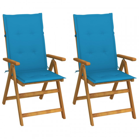 Chaises inclinables de jardin 2 pcs avec coussins bois d'acacia