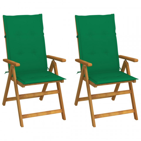 Chaises inclinables de jardin 2 pcs avec coussins bois d'acacia