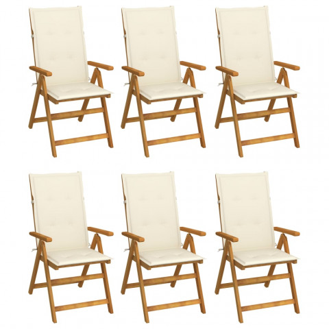 Chaises pliables de jardin 6 pcs avec coussins bois d'acacia