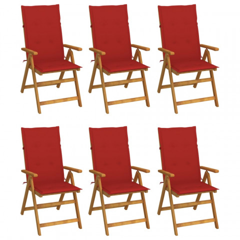 Chaises pliables de jardin 6 pcs avec coussins bois d'acacia rouge