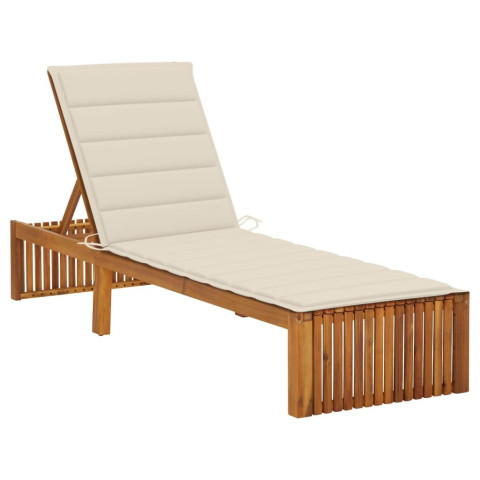 Transat chaise longue bain de soleil de jardin terrasse d'extérieur avec coussin bois d'acacia solide - Couleur au choix