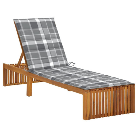 Transat chaise longue bain de soleil de jardin terrasse d'extérieur avec coussin bois d'acacia solide - Couleur au choix