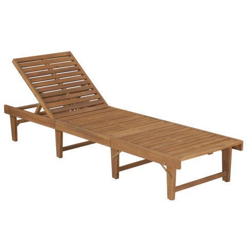 Transat chaise longue bain de soleil lit de jardin terrasse meuble d'extérieur pliable avec coussin bois d'acacia solide helloshop26 02_0012849