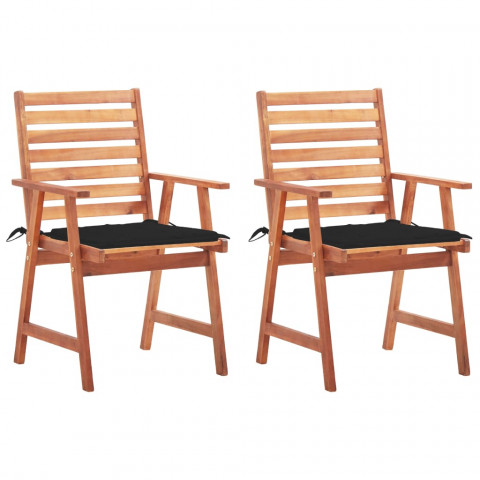 Chaises à dîner d'extérieur 2 pcs avec coussins acacia massif - Noir