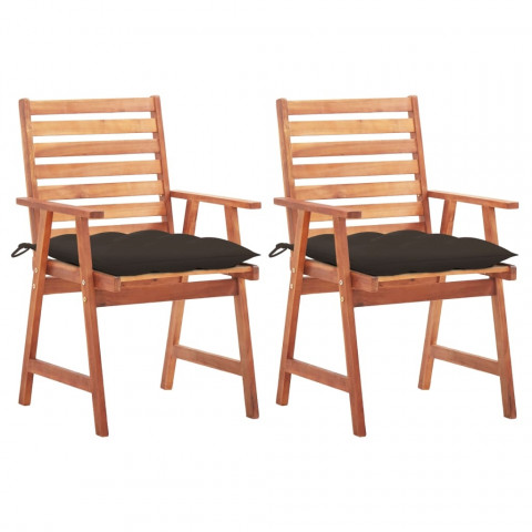 Chaises à dîner d'extérieur avec coussins acacia massif - Couleur et nombre de places au choix