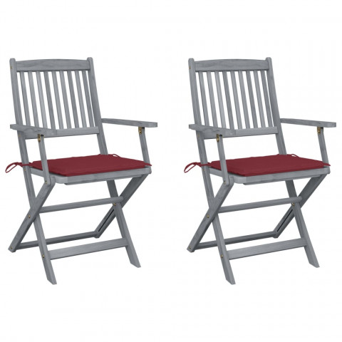	 Chaises pliables d'extérieur avec coussins bois d'acacia - Couleur et nombre de places au choix