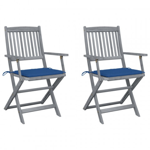 	 Chaises pliables d'extérieur avec coussins bois d'acacia - Couleur et nombre de places au choix