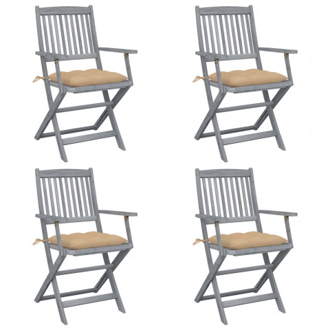 Chaises pliables d'extérieur 4 pcs avec coussins bois d'acacia - Beige