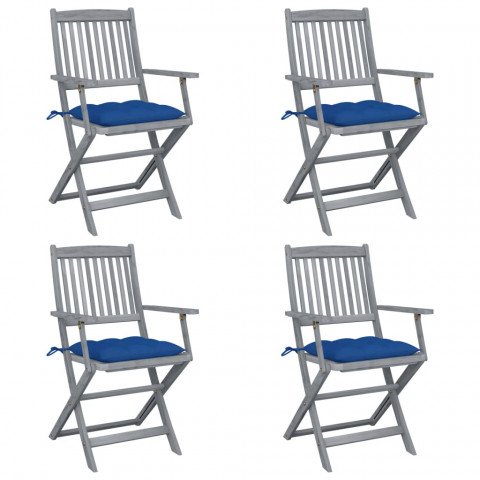 Chaises pliables d'extérieur 4 pcs avec coussins bois d'acacia - Bleu-royal