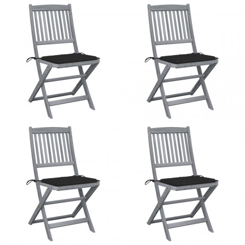 Chaises pliables d'extérieur 4 pcs avec coussins bois d'acacia