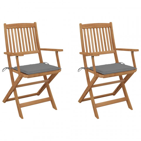 Chaises pliables de jardin 2 pcs avec coussins bois d'acacia - Gris