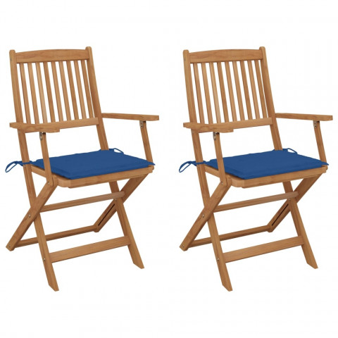 Chaises pliables de jardin avec coussins bois d'acacia - Couleur et nombre de places au choix