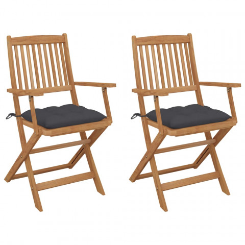 Chaises pliables de jardin 2 pcs avec coussins bois d'acacia