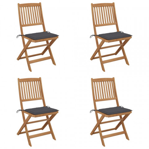 Chaises pliables de jardin 4 pcs avec coussins bois d'acacia - Anthracite