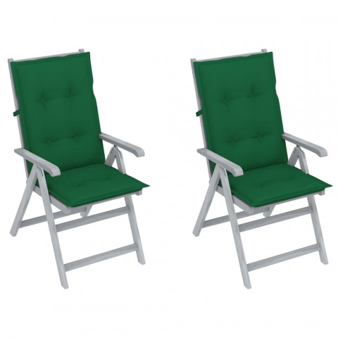 Chaises inclinables de jardin 2 pcs avec coussins bois d'acacia - Couleur et nombre de places au choix