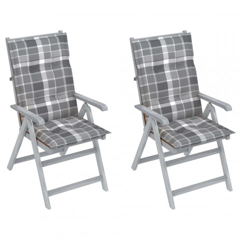 Chaises inclinables de jardin 2 pcs avec coussins bois d'acacia - Couleur et nombre de places au choix