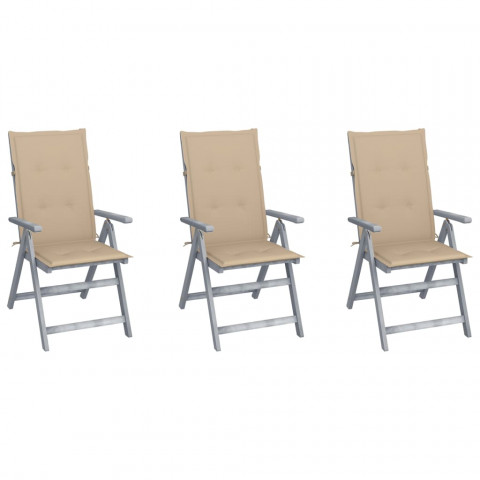 Chaises inclinables de jardin 3 pcs avec coussins bois d'acacia - Beige