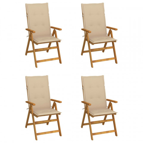 Chaises inclinables de jardin 4 pcs avec coussins bois d'acacia