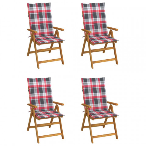 Chaises inclinables de jardin 4 pcs avec coussins bois d'acacia