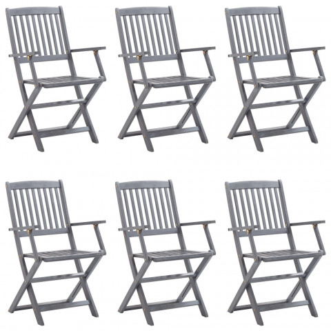 Chaises pliables d'extérieur 6 pcs avec coussins bois d'acacia - Couleur au choix