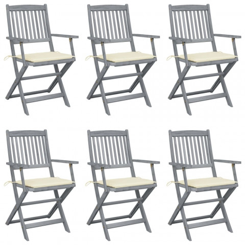 Chaises pliables d'extérieur 6 pcs avec coussins bois d'acacia - Couleur au choix