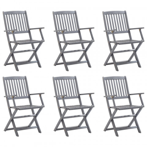 Chaises pliables d'extérieur 6 pcs bois d'acacia solide bois gris