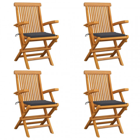 Chaises de jardin avec coussins anthracite 4 pcs bois de teck