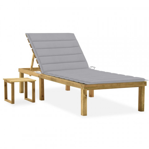 Chaise longue de jardin avec table et coussin pin imprégné