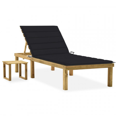 Chaise longue de jardin avec table et coussin pin imprégné