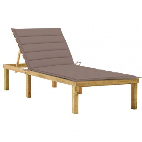 Chaise longue avec coussin taupe bois de pin imprégné