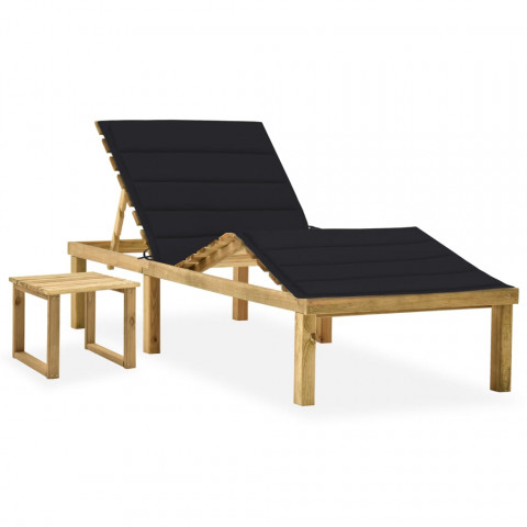 Chaise longue de jardin avec table et coussin pin imprégné